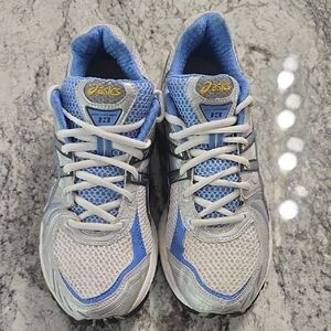 Asics Silver and Blue Athletic Sneakers